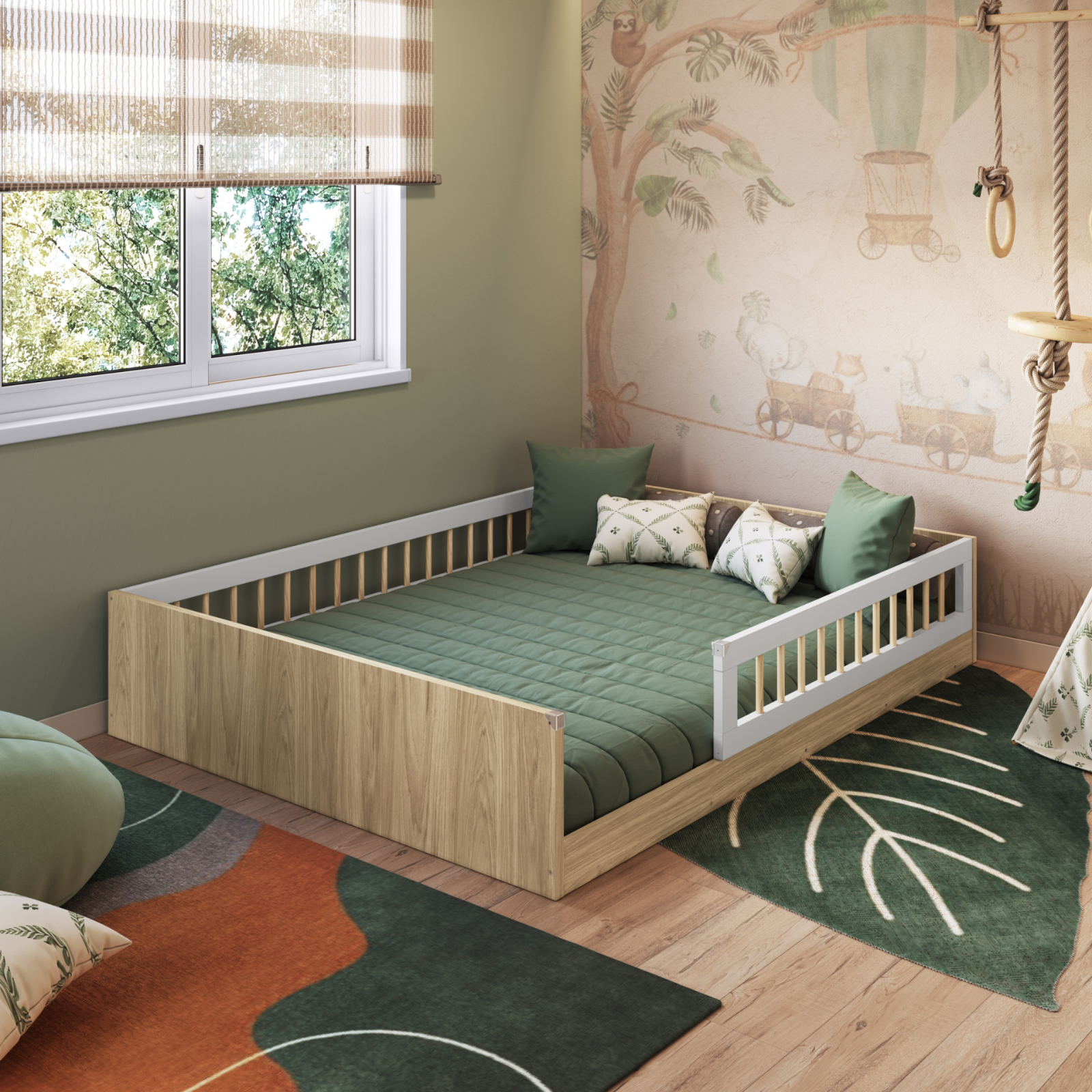 Cama infantil Montessoriana de Casal Linha Affetto cor Aveiro OAK com Branco