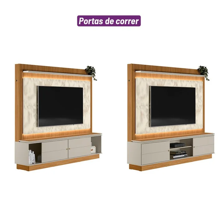 Home Guararapes para TV 75'' com Led Nature/Off White Linea