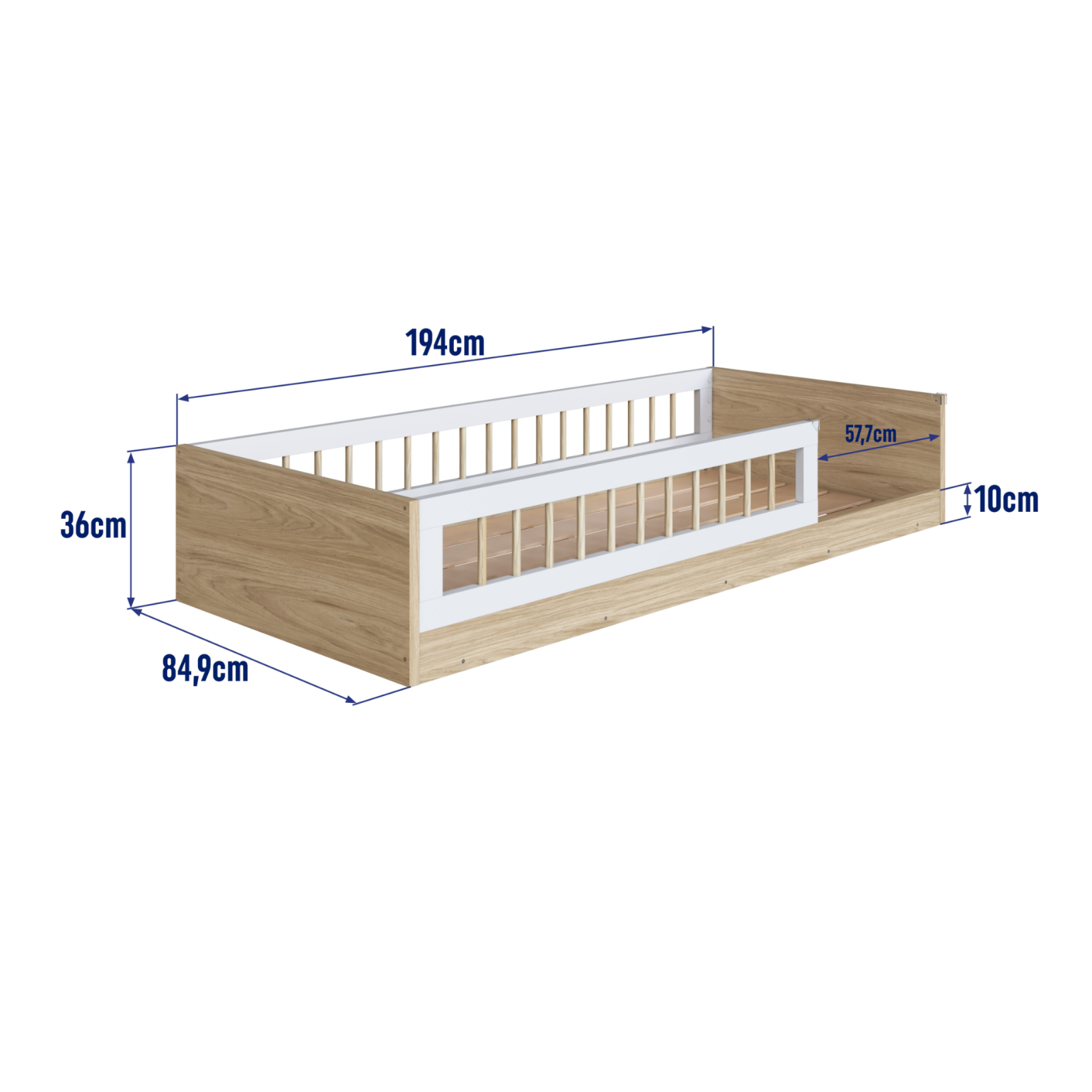Cama infantil Montessoriana de Solteiro Linha Affetto cor Aveiro OAK com Branco