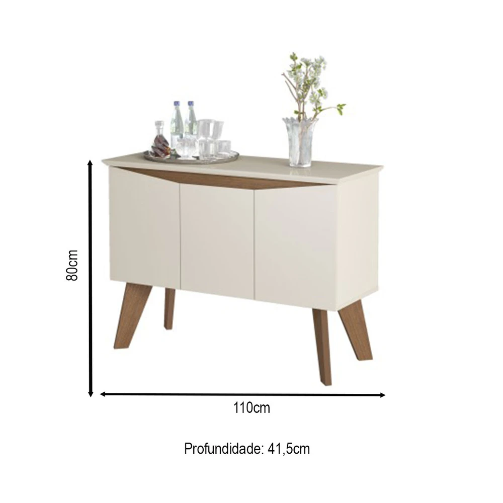 Aparador Balcão Buffet 3 Portas Oásis Off White/cinamomo