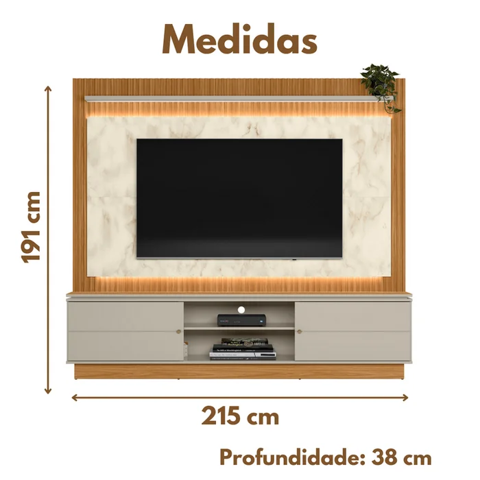 Home Guararapes para TV 75'' com Led Nature/Off White Linea