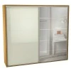 Guarda-Roupa 2 Portas de Correr 4 Gavetas 6 Prateleiras Espelhado Basic Freijó/Off White
