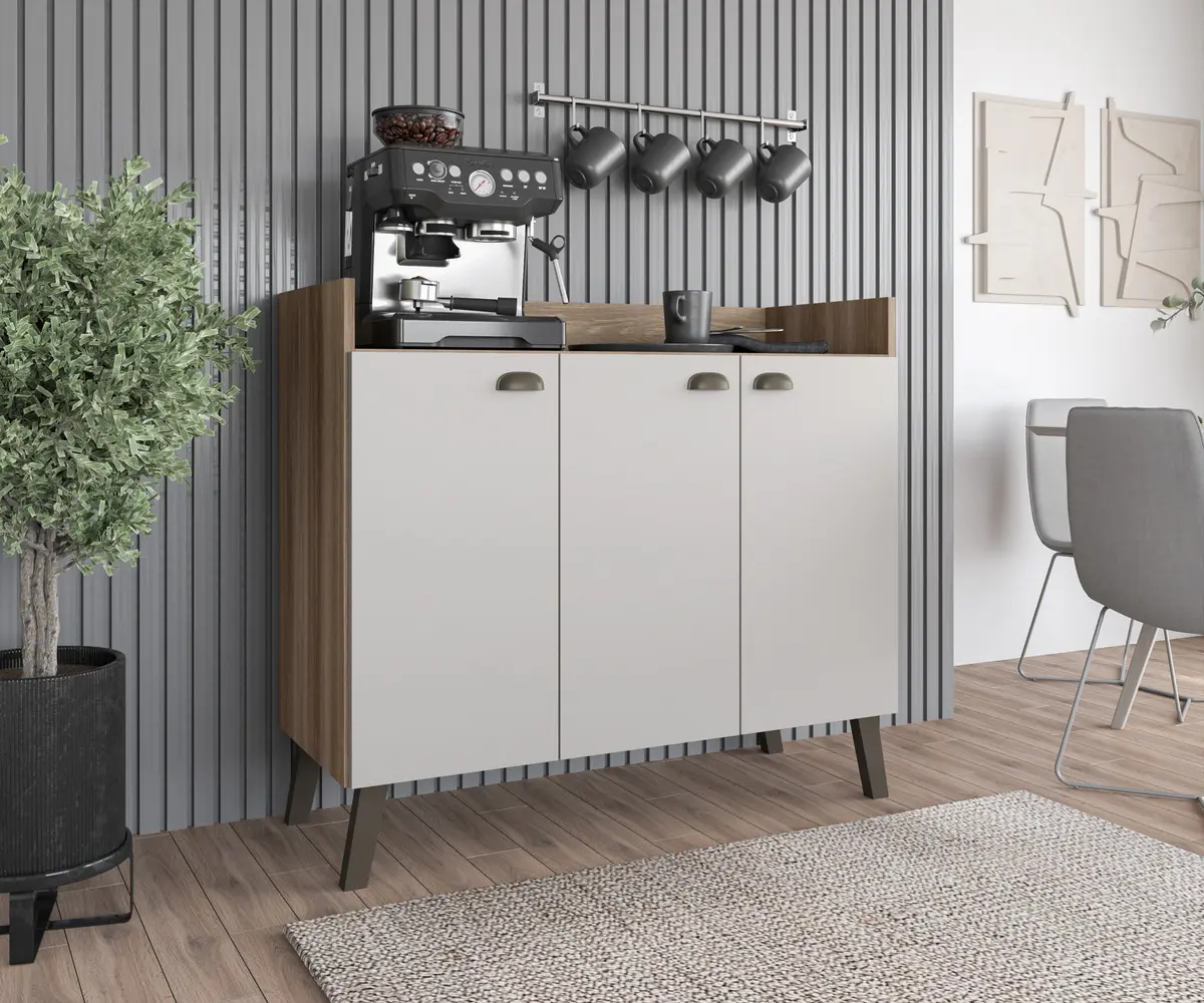 Balcão Buffet 90cm Móveis Paraná MDP Naturale Off White Moderno