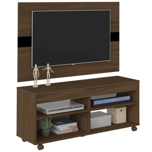 Rack com Painel Cross Para Tv 47" c/ Nichos e Prateleiras Amêndoa / Preto